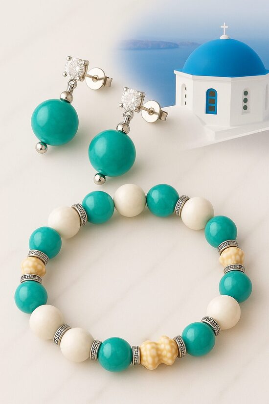 Dabīgo pērļu rotu komplekts "Santorīni elpa"